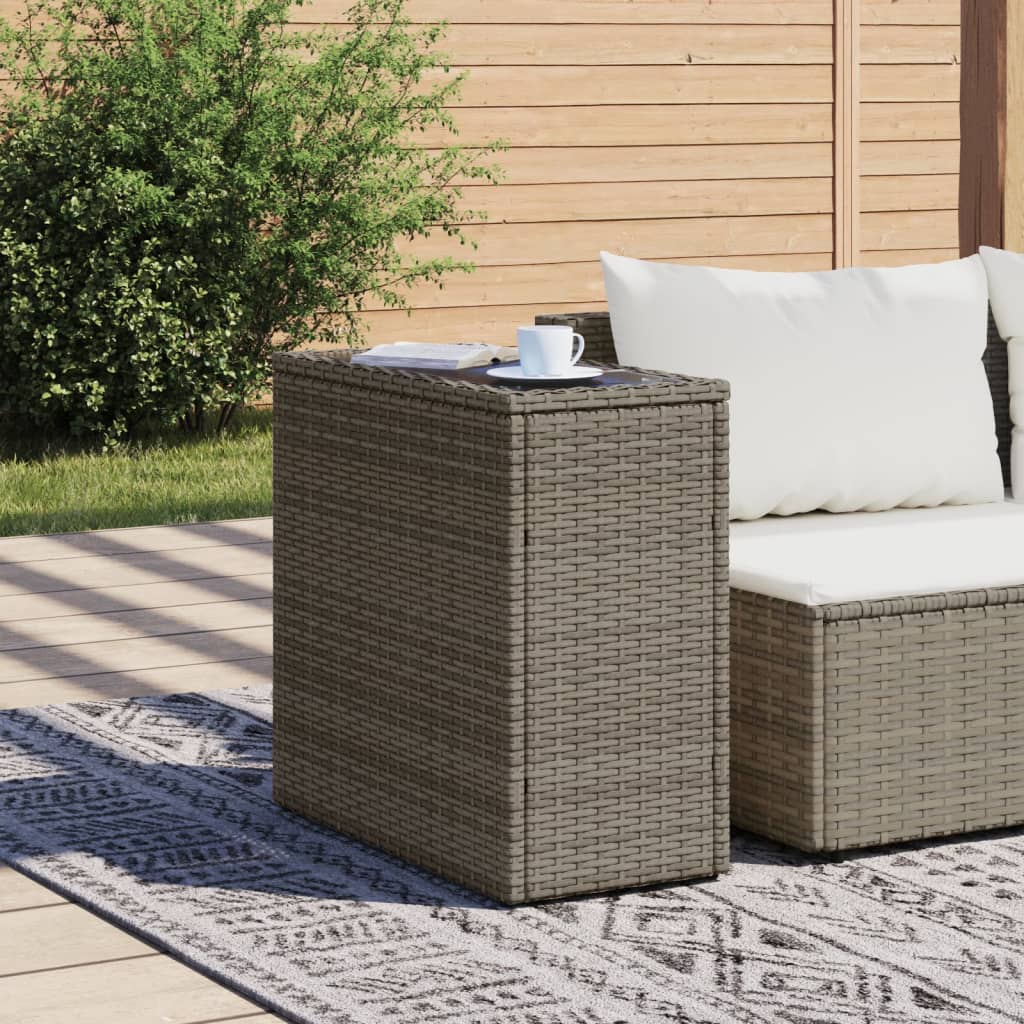 Garten-Beistelltisch mit Glasplatte Schwarz 58x27,5x55cm Rattan