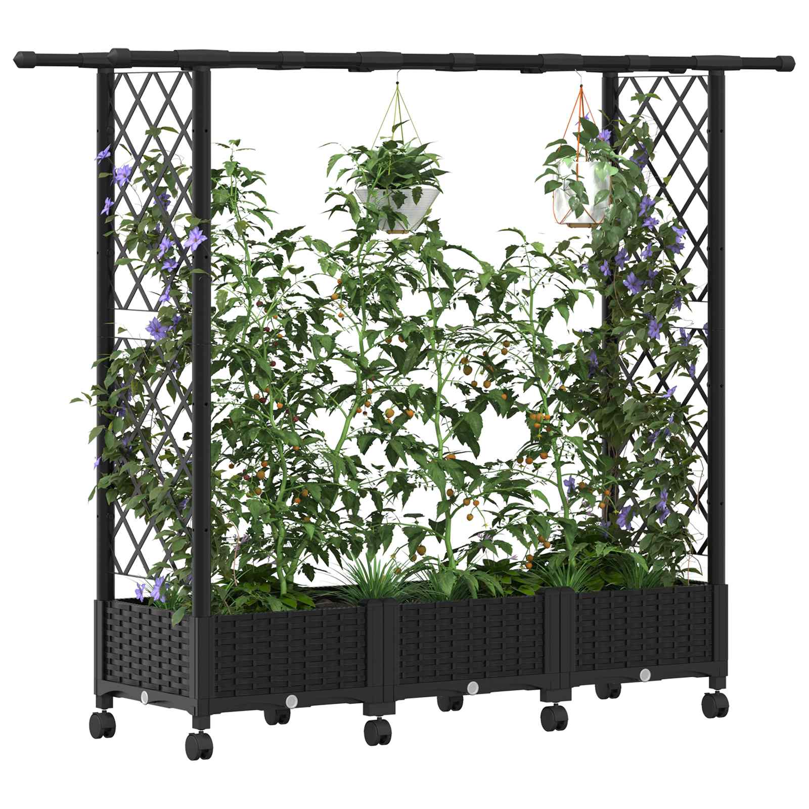 Hochbeet mit Rankgitter und Dach Braun 124 x 40 x 123 cm PP