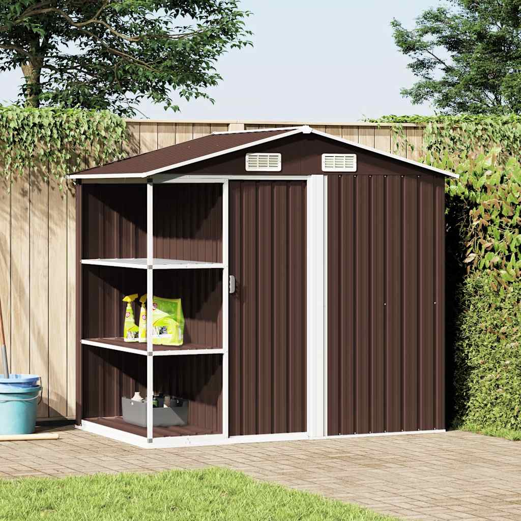 Gartenhaus mit Regal Grau 205x130x183 cm Eisen