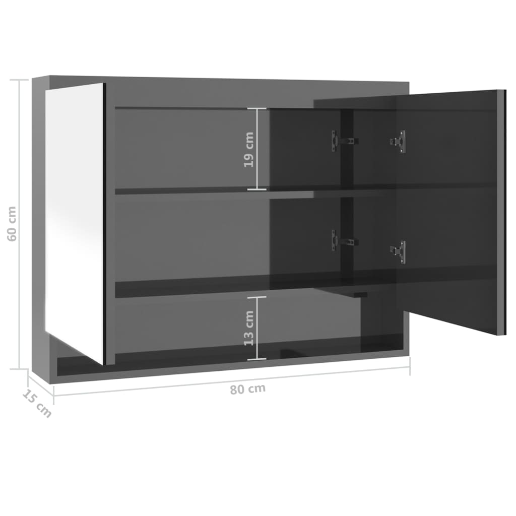 Spiegelschrank fürs Bad 80x15x60 cm Glänzend Schwarz