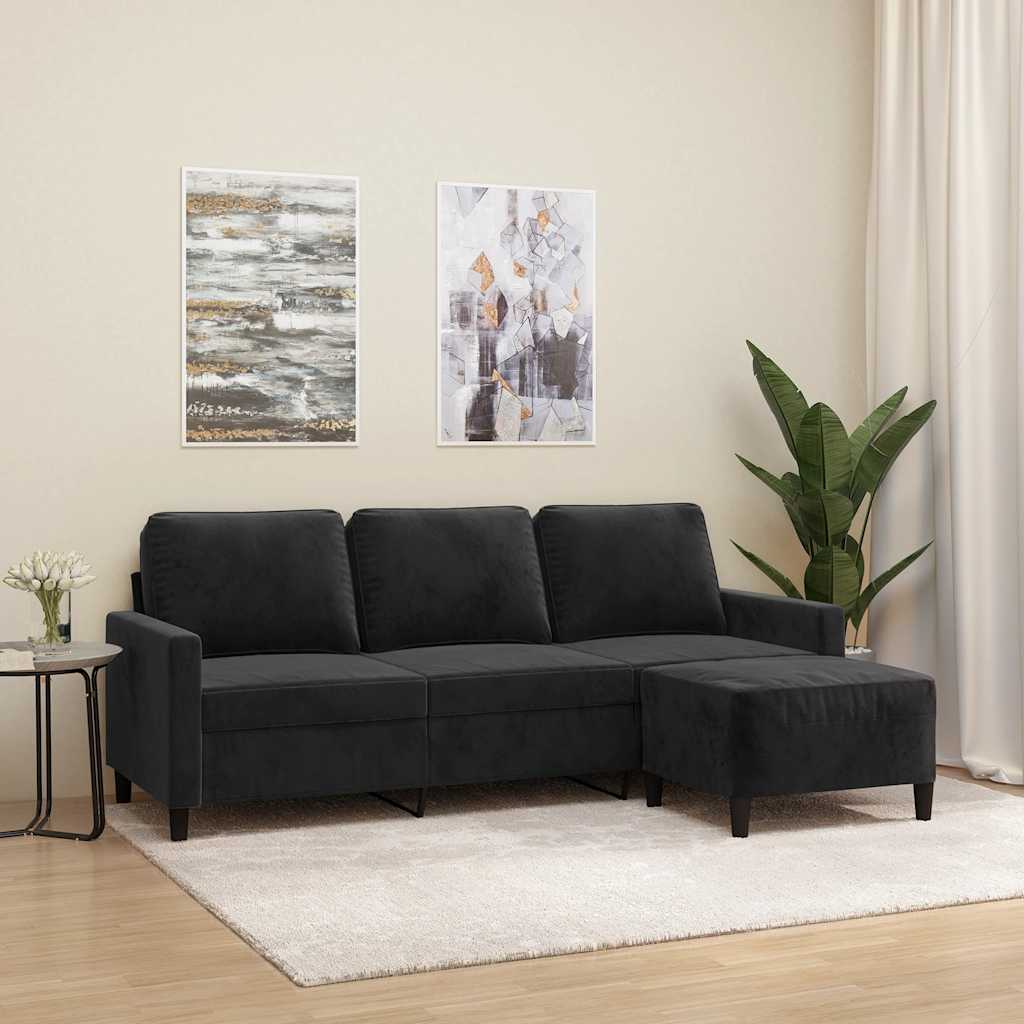 3-Sitzer-Sofa mit Hocker Rosa 180 cm Samt
