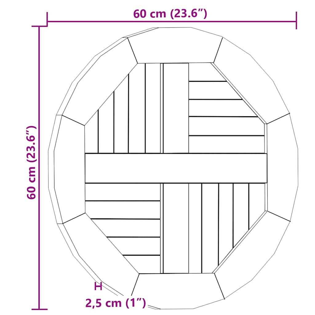 Tischplatte Massivholz Teak Rund 2,5 cm 40 cm