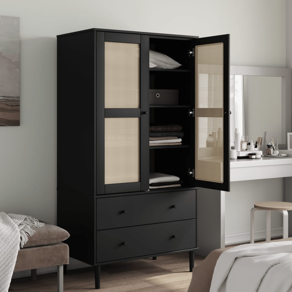Kleiderschrank SENJA Rattan-Optik Braun 90x55x175cm Kiefernholz