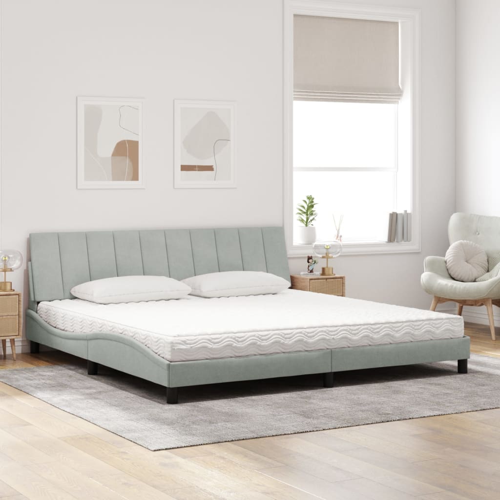 Bett mit Matratze "Hanko" Hellgrau 80x200 cm Samt