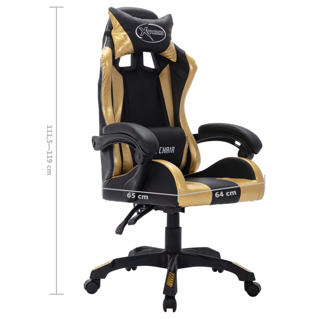 Gaming-Stuhl mit RGB LED-Leuchten Blau und Schwarz Kunstleder
