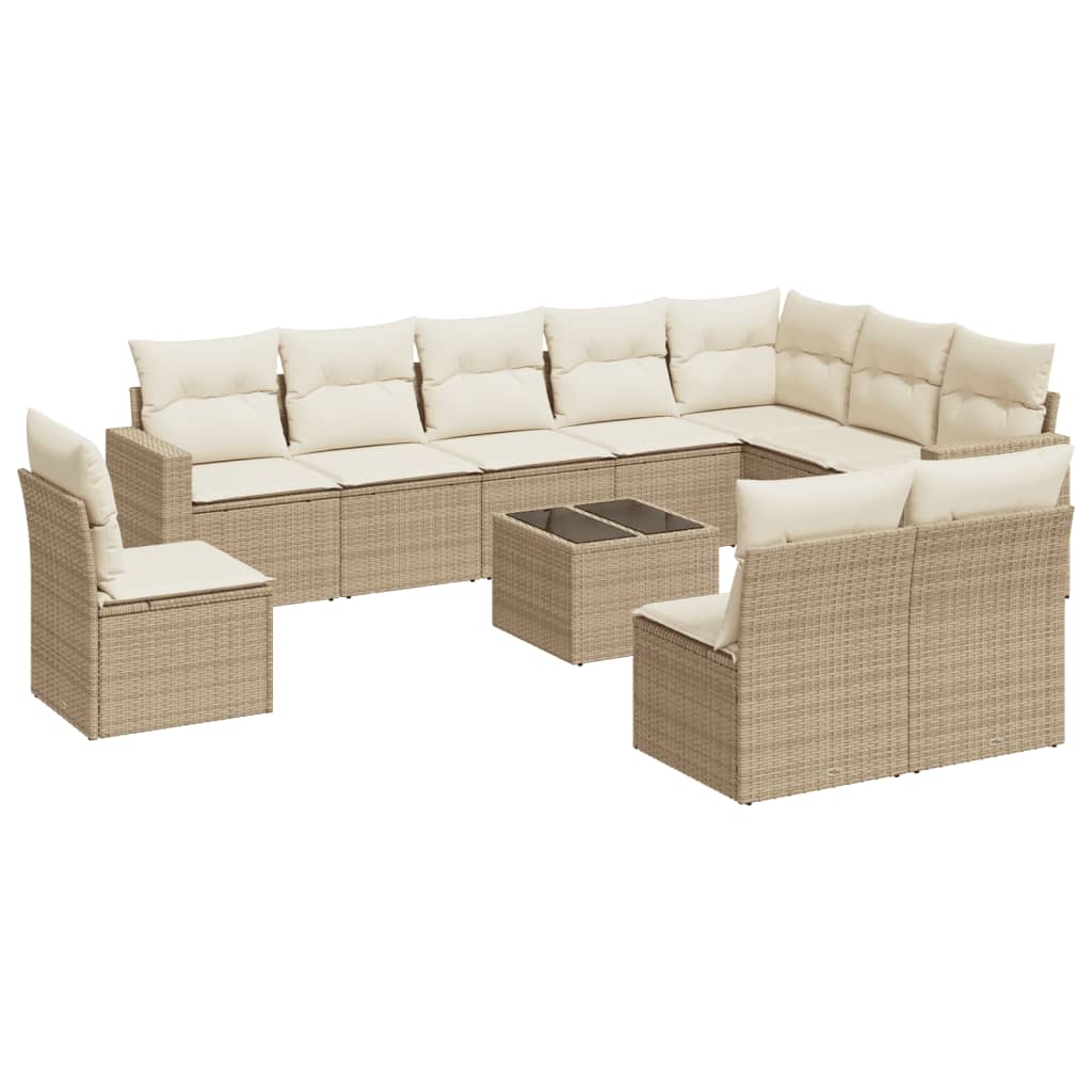 10-tlg. Garten-Sofagarnitur mit Kissen Schwarz Poly Rattan