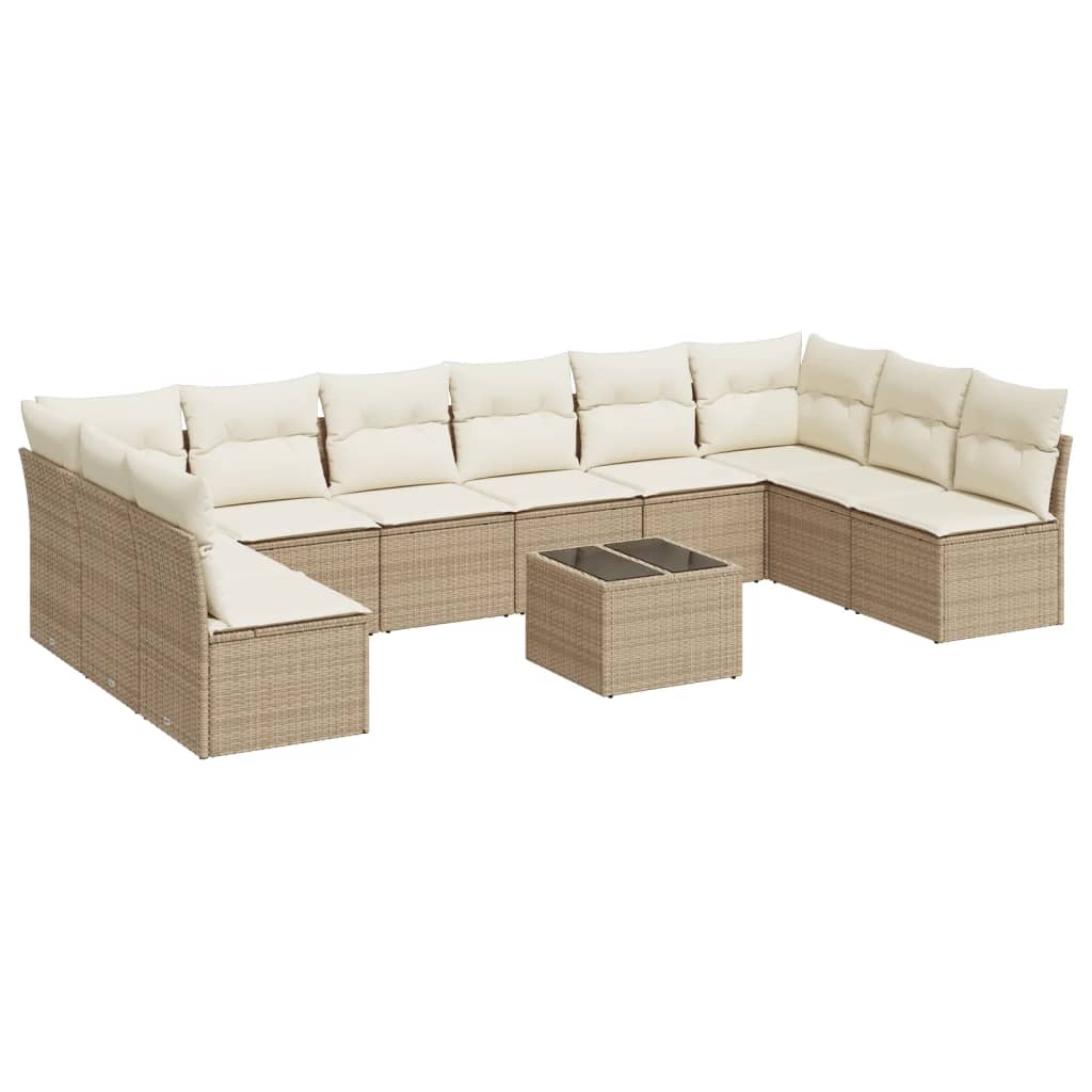 10-tlg. Garten-Sofagarnitur mit Kissen Schwarz Poly Rattan