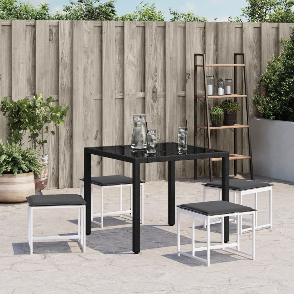 Gartenhocker mit Kissen 4 Stk. Schwarz Stahl und Textilene