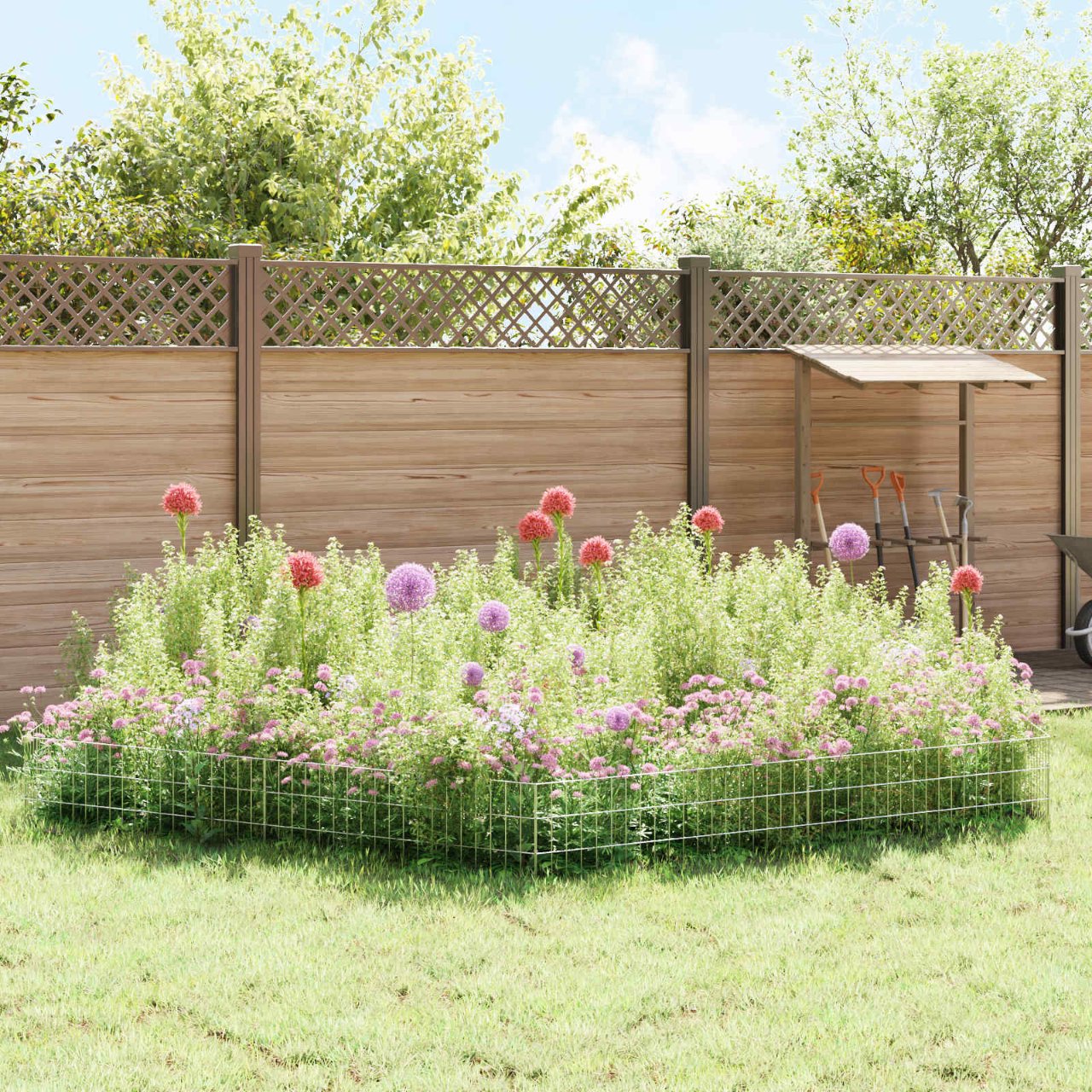 Gartenzaun mit Pfählen 12 pcs 35 x 30 cm Mesh Verzinkter Stahl