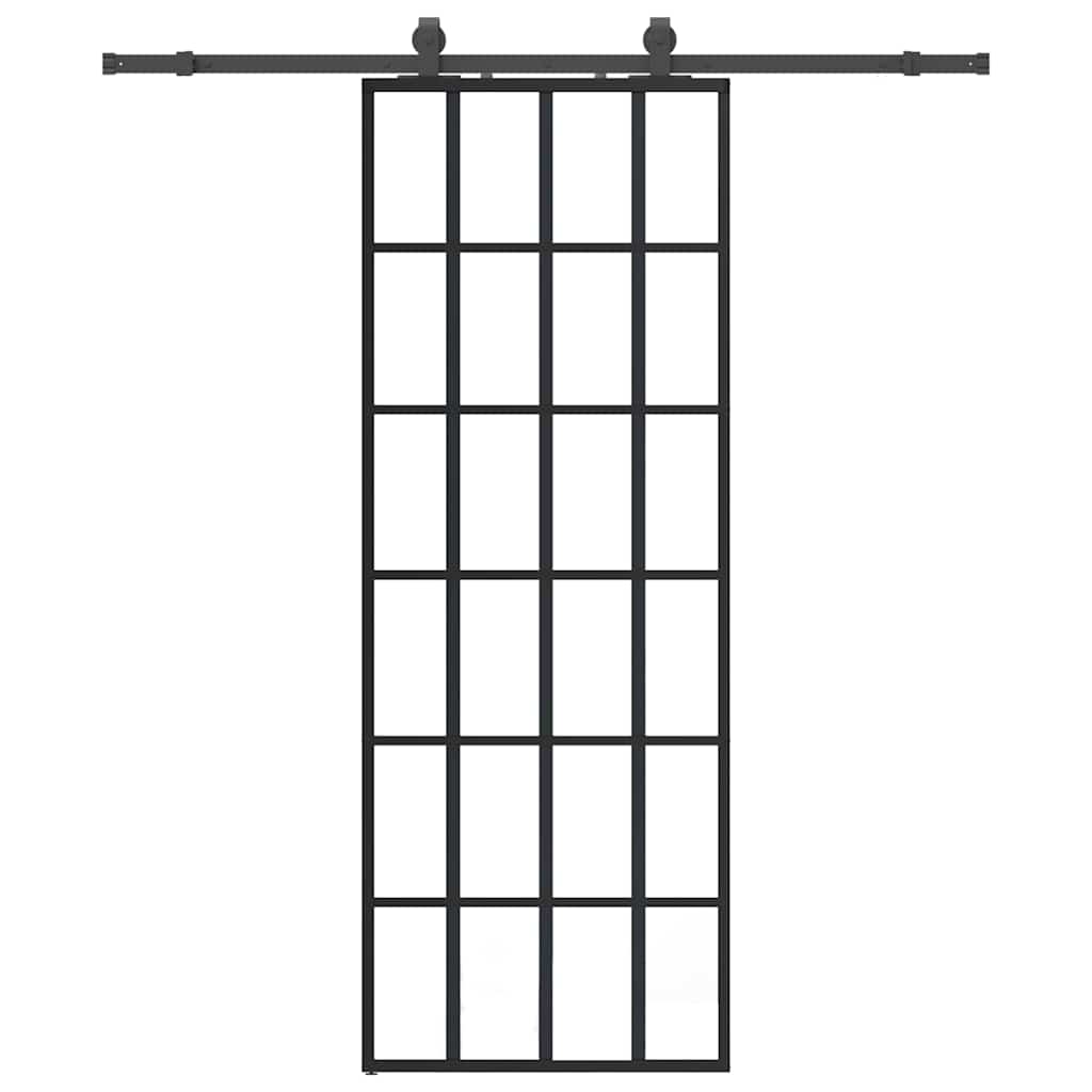 Schiebetür mit Beschlag Schwarz 76x205 cm ESG-Glas
