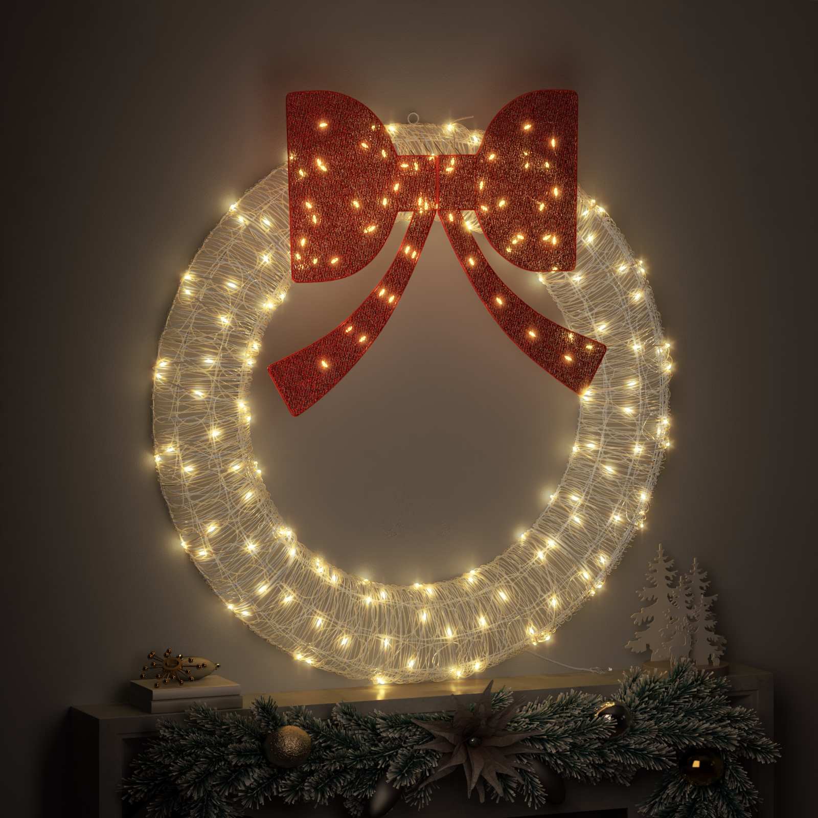 Kranz mit 60 LEDs Warmweiß 76 x 76 x 8,5 cm Acryl