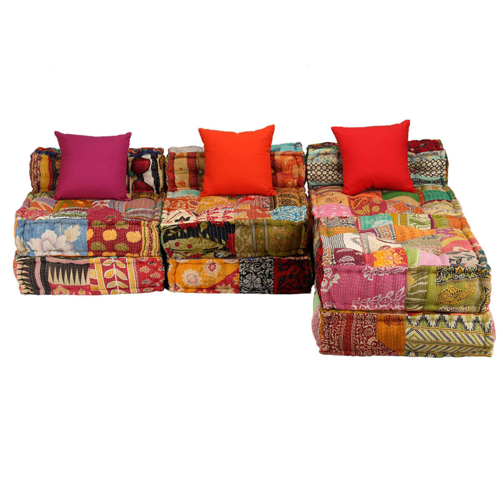 2-Sitzer Modularer Pouf Patchwork Stoff