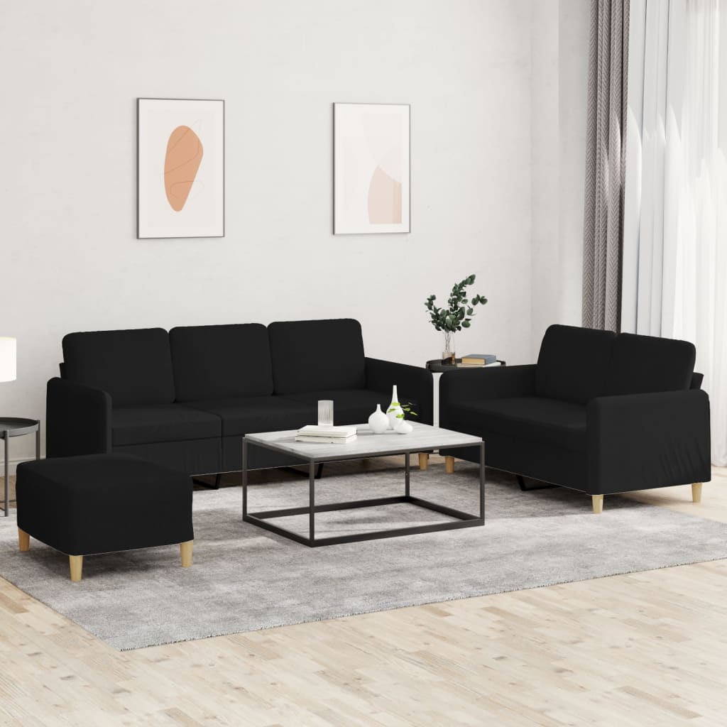 3-tlg. Sofagarnitur mit Kissen Braun Stoff