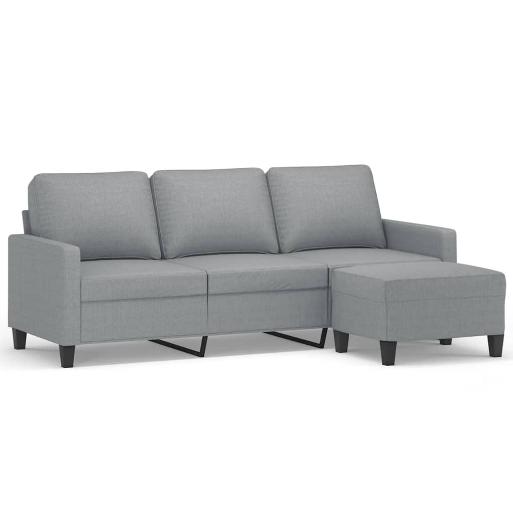 3-Sitzer-Sofa mit Hocker Creme 180 cm Stoff