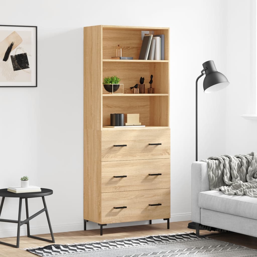 Highboard Hochglanz-Weiß 69,5x34x180 cm Holzwerkstoff