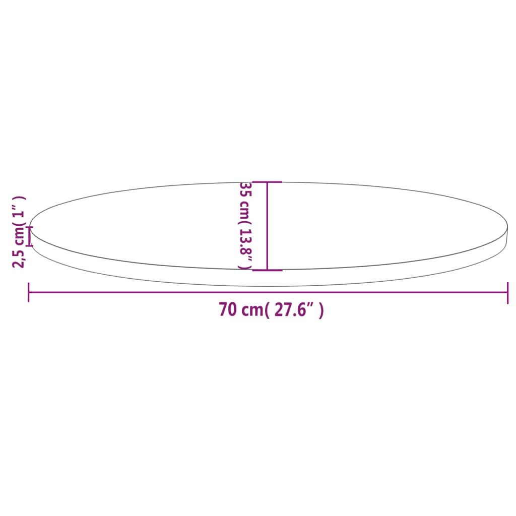 Tischplatte 70x35x2,5 cm Massivholz Kiefer Oval