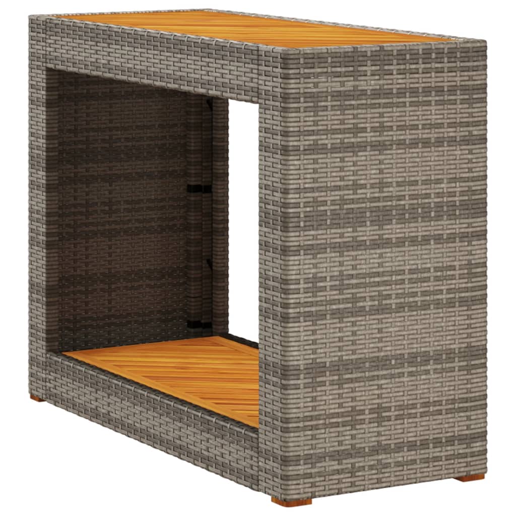Garten-Beistelltisch mit Holzplatte Schwarz Poly Rattan