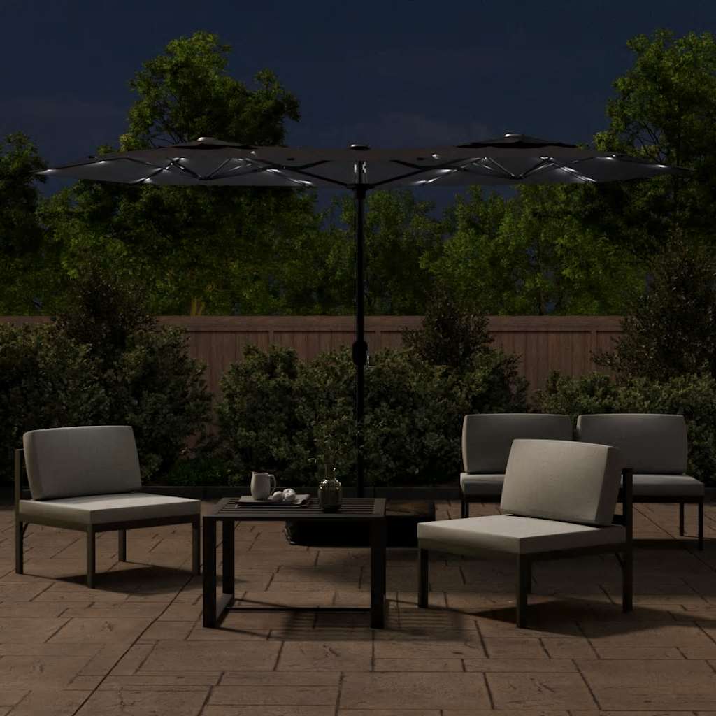 Doppel-Sonnenschirm mit LED-Leuchten Sandweiß 316x145 cm