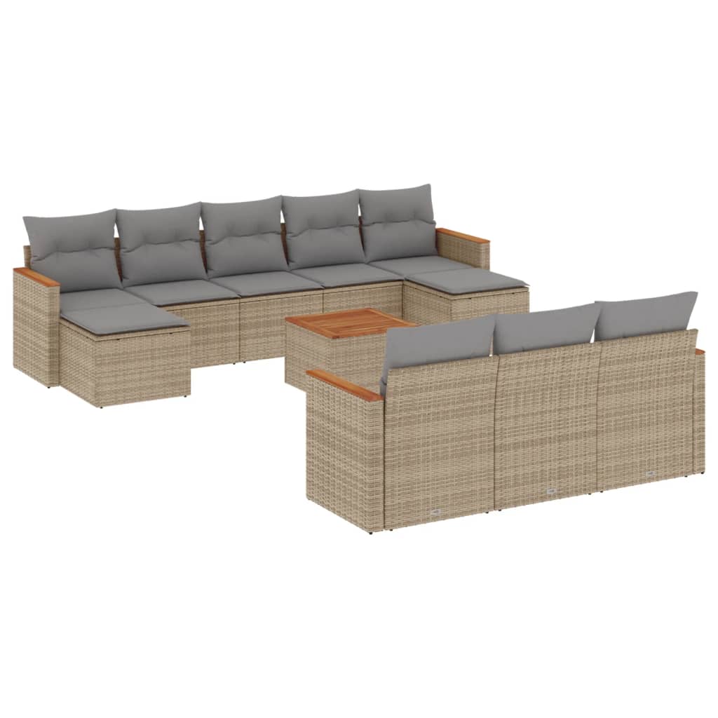 10-tlg. Garten-Sofagarnitur mit Kissen Schwarz Poly Rattan