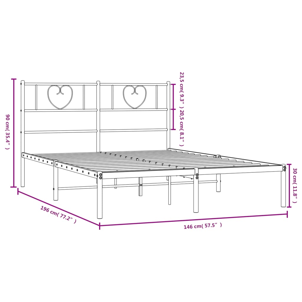 Bettgestell mit Kopfteil Metall Schwarz 100x190 cm