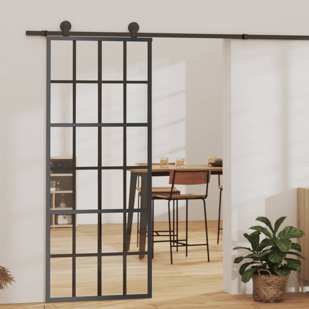 Schiebetür 3-teilig ESG-Glas und Aluminium 76x205 cm Schwarz