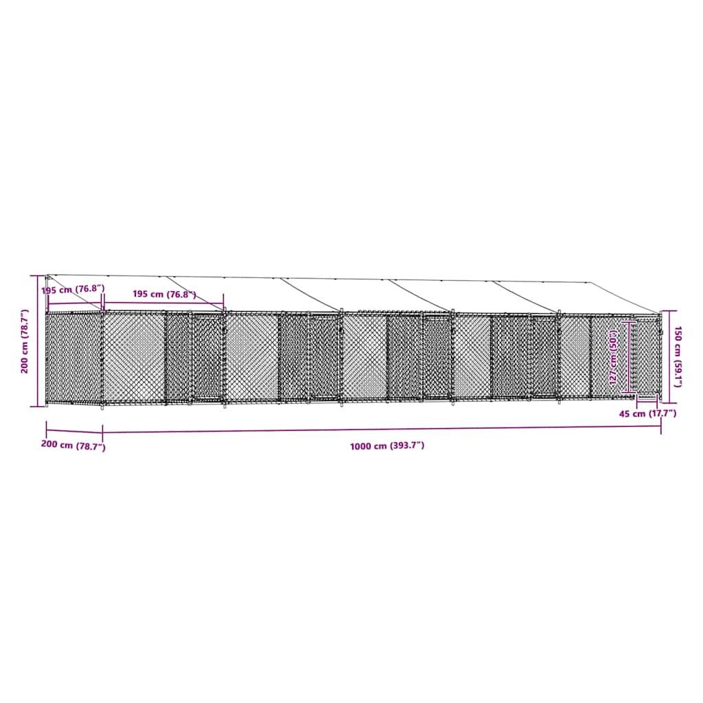 Hundezwinger mit Dach und Tür Grau 2x2x2 m Verzinkter Stahl