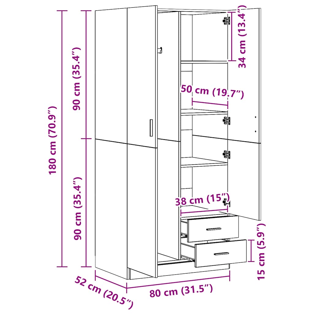 Kleiderschrank Weiß 80x52x180 cm Holzwerkstoff