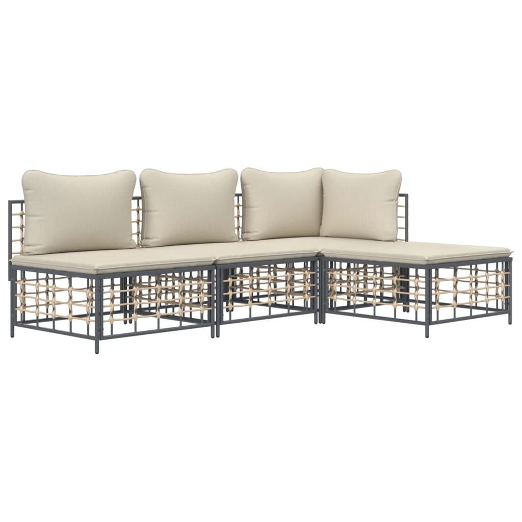 5-tlg. Garten-Lounge-Set mit Kissen Anthrazit Poly Rattan
