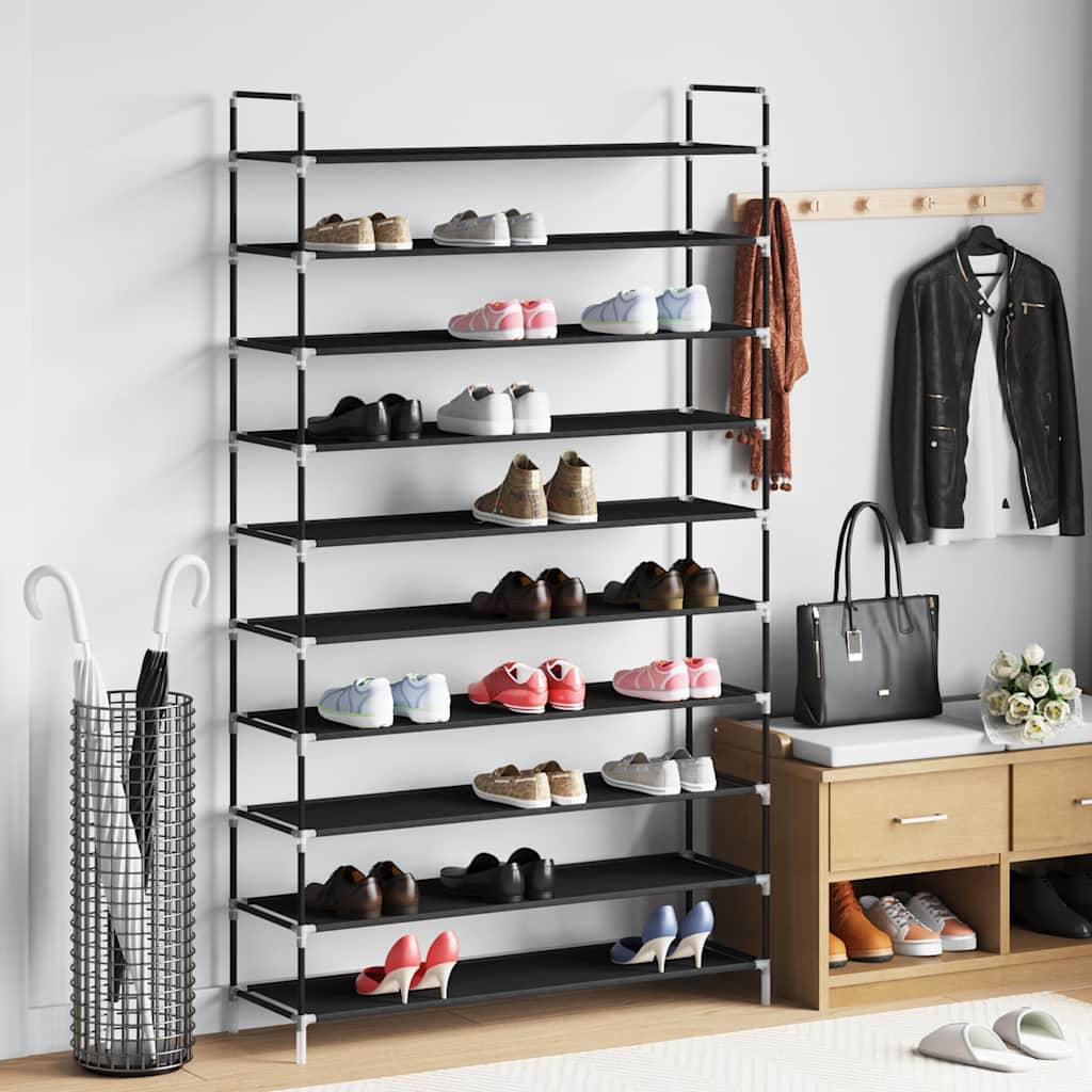 Schuhregal mit 8 Ablagen Metall und Vliesstoff Schwarz