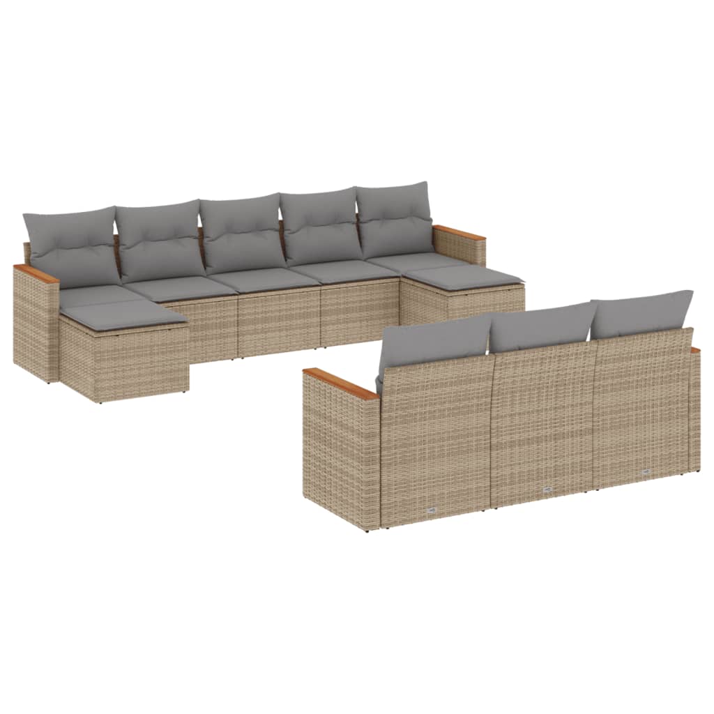 10-tlg. Garten-Sofagarnitur mit Kissen Schwarz Poly Rattan