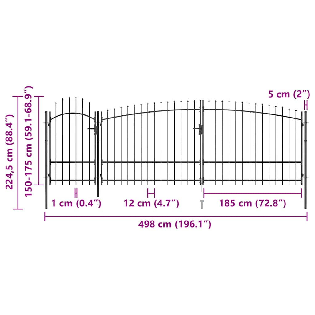 Gartentor Woerden mit Speerspitze 5x1 m Schwarz