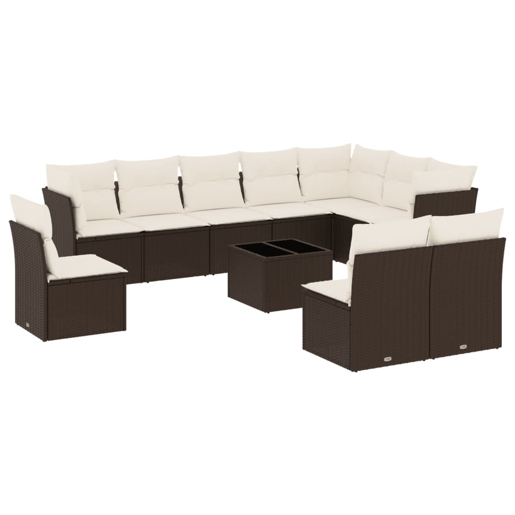 10-tlg. Garten-Sofagarnitur mit Kissen Schwarz Poly Rattan