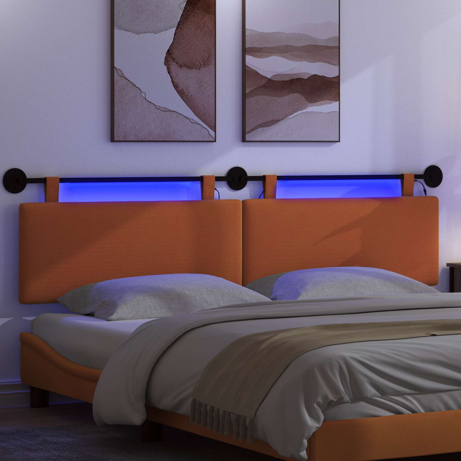 Hängendes Kopfteil Mit LED Licht Hellgrau Cordstoff