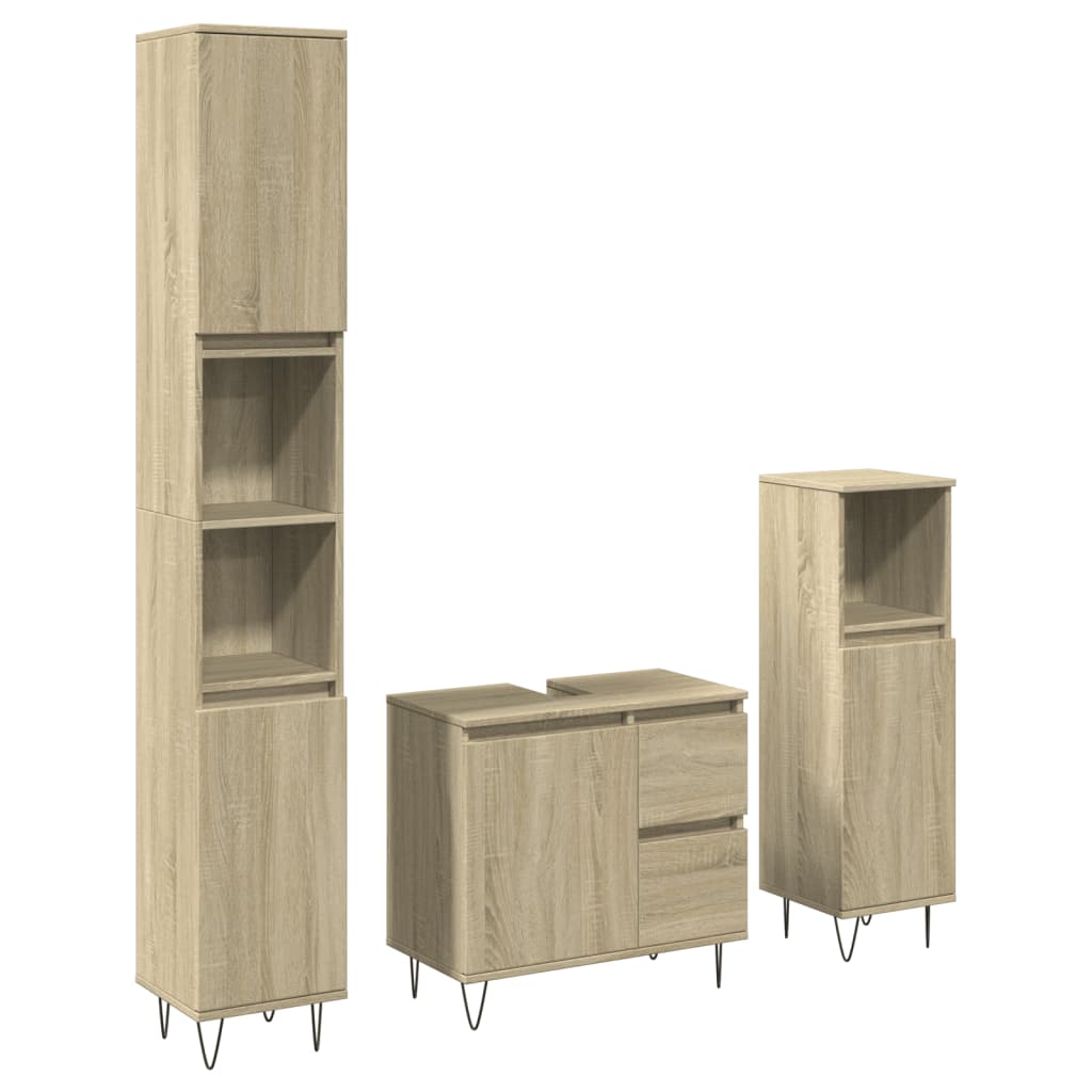 3-tlg. Badmöbel-Set Räuchereiche Holzwerkstoff