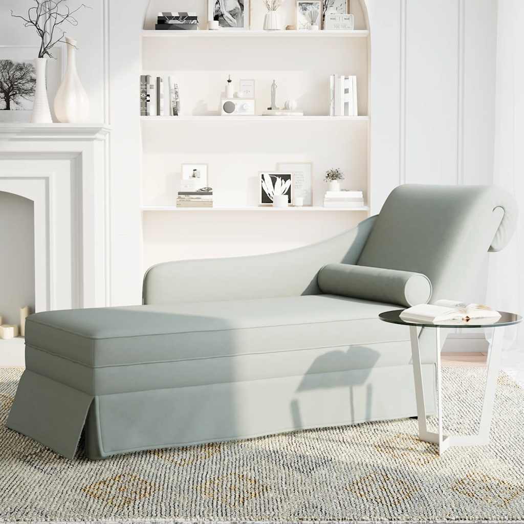 Chaiselongue mit Nackenrolle und Rechter Armlehne Blau Samt