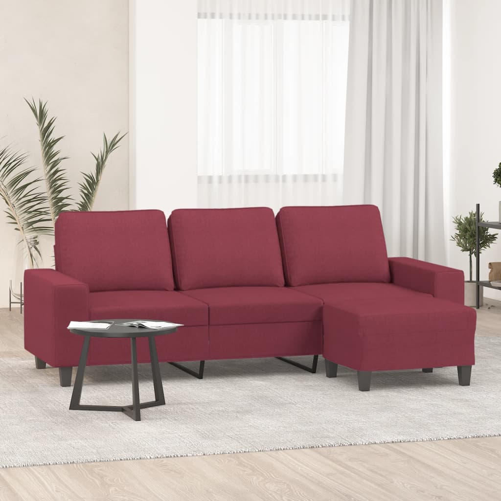 3-Sitzer-Sofa mit Hocker Hellgrau 180 cm Stoff