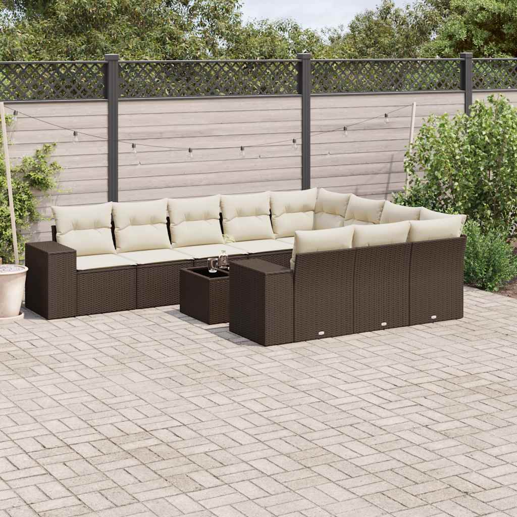 10-tlg. Garten-Sofagarnitur mit Kissen Schwarz Poly Rattan