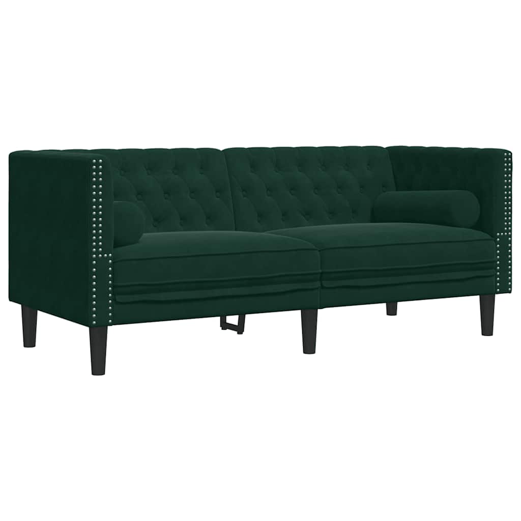 3-tlg. Chesterfield-Sofa-Set mit Nackenrollen Hellgrau Samt