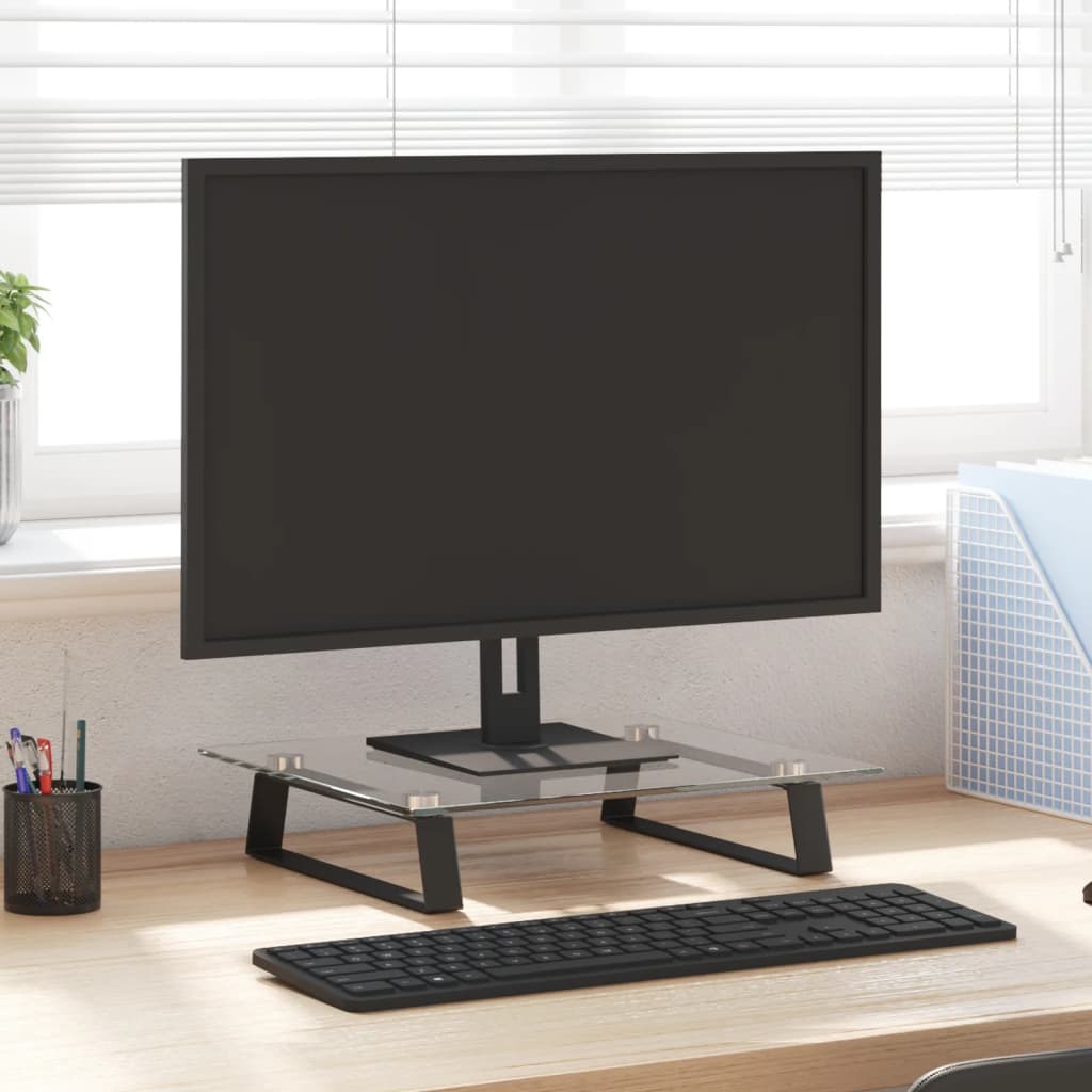 Monitorständer Weiß 60x20x8 cm Hartglas und Metall
