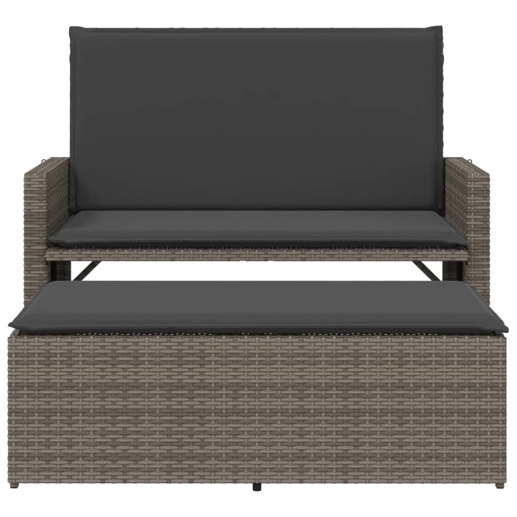 Gartenbank mit Kissen und Hocker Schwarz Poly Rattan