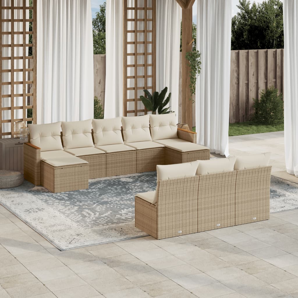 10-tlg. Garten-Sofagarnitur mit Kissen Schwarz Poly Rattan