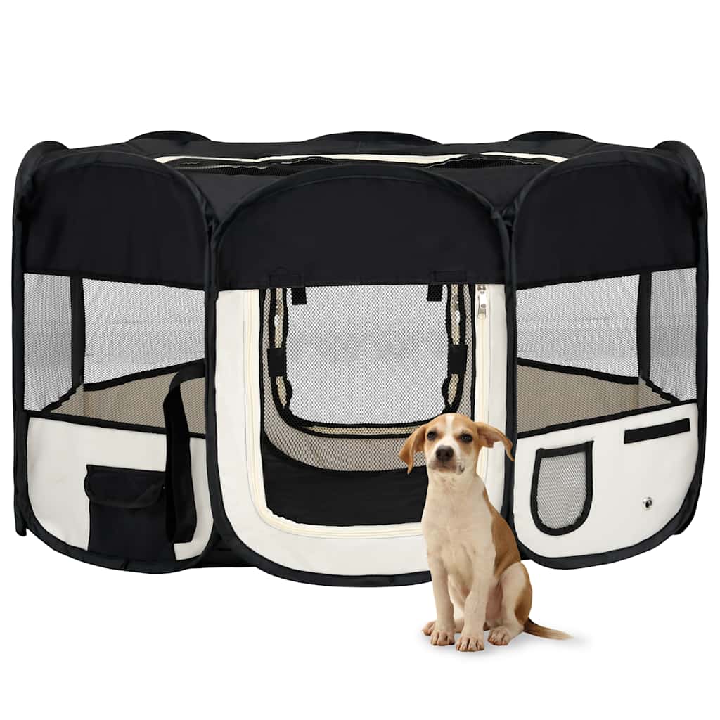 Faltbarer Welpenlaufstall mit Tragetasche Schwarz 90x90x58 cm