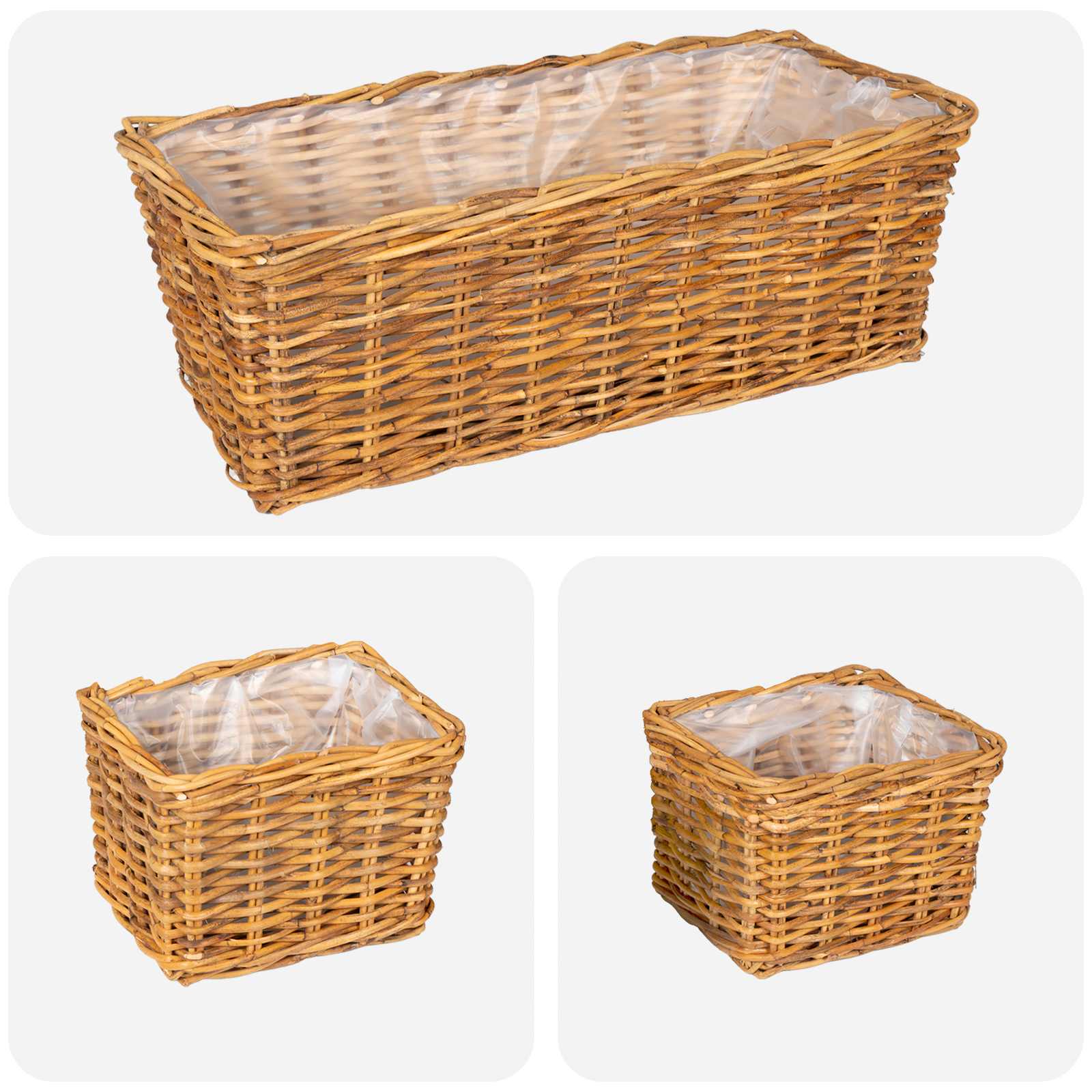 Blumentopfkorb mit Speicher 3 Stk. Natürliches Grau Kubu Rattan