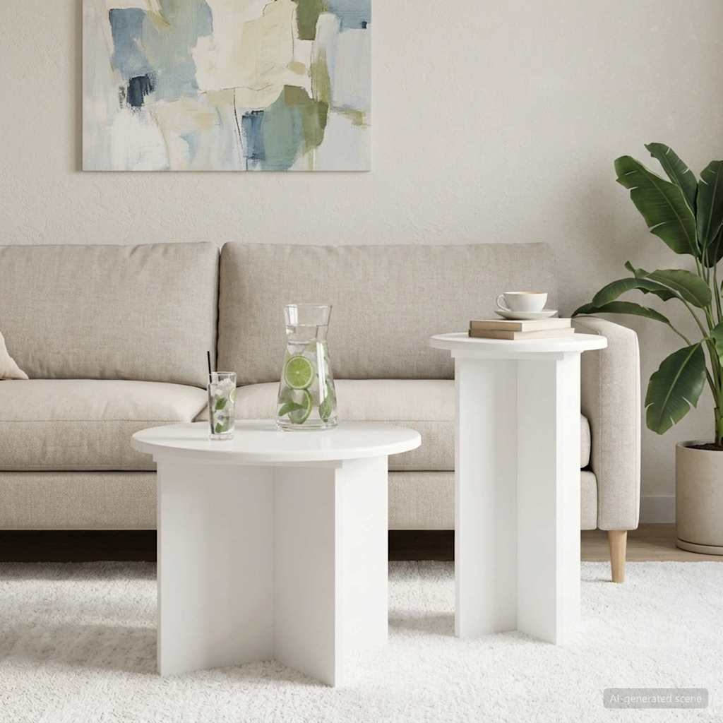 Beistelltisch-Set mit Speicher 2 pcs Weiß Holzwerkstoff