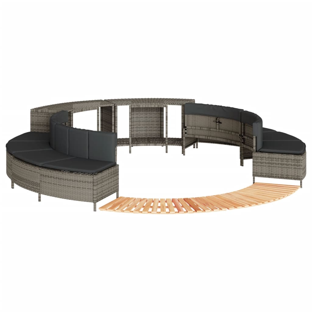 Whirlpool-Umrandung Schwarz Poly-Rattan und Massivholz Akazie