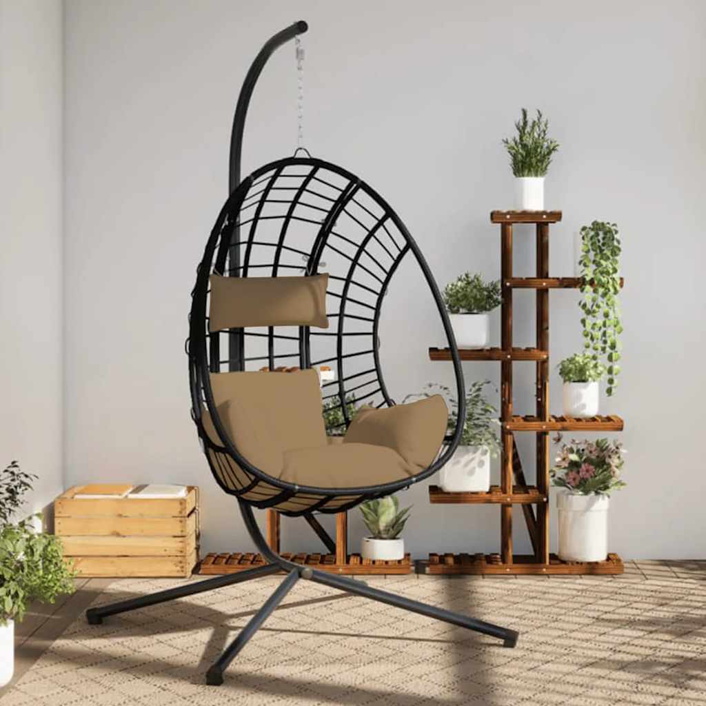 Hängesessel Ei-Design mit Ständer Anthrazit Rattan und Stahl