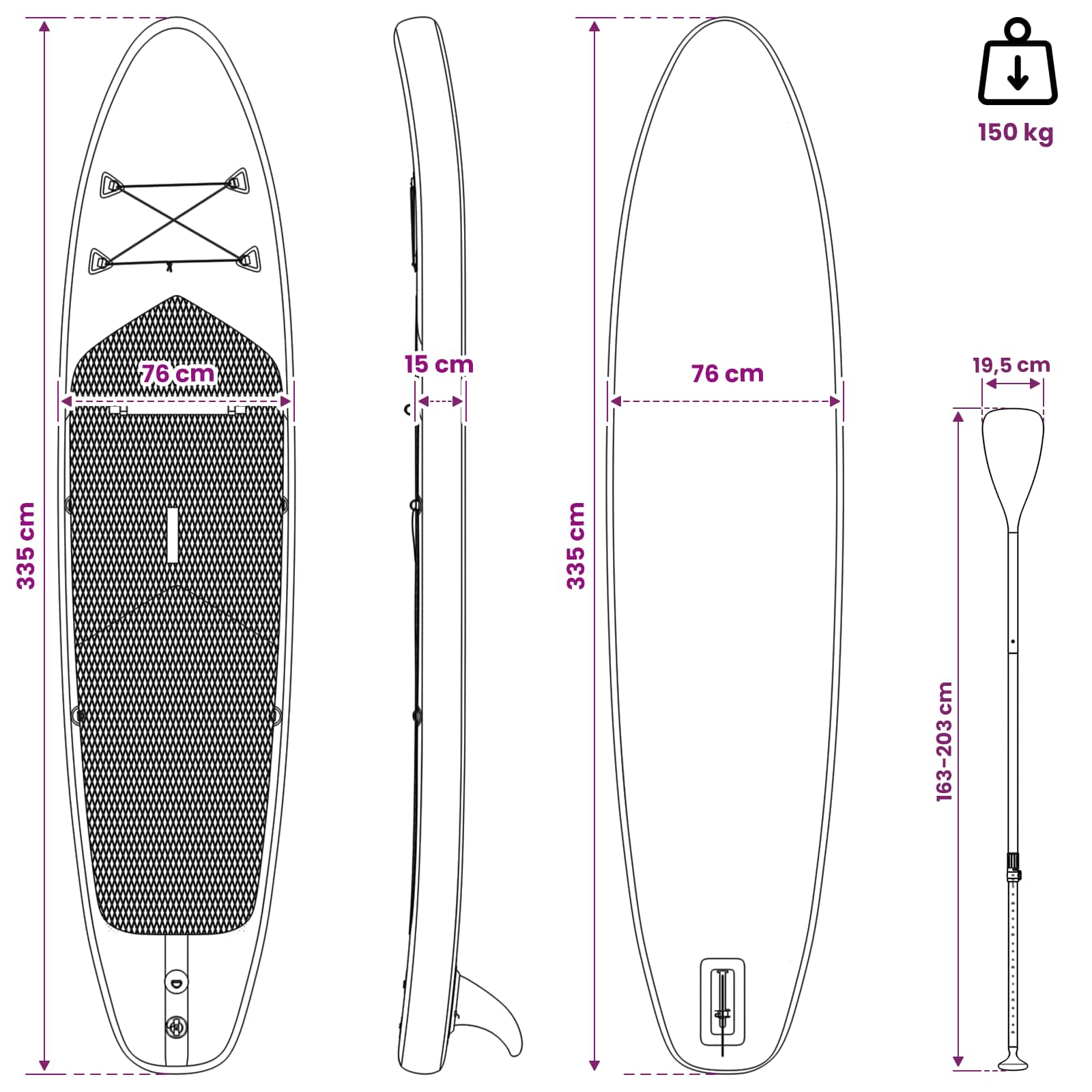 Aufblasbares Stand Up Paddle Board HYDROS 305 x 76 x 15 cm für