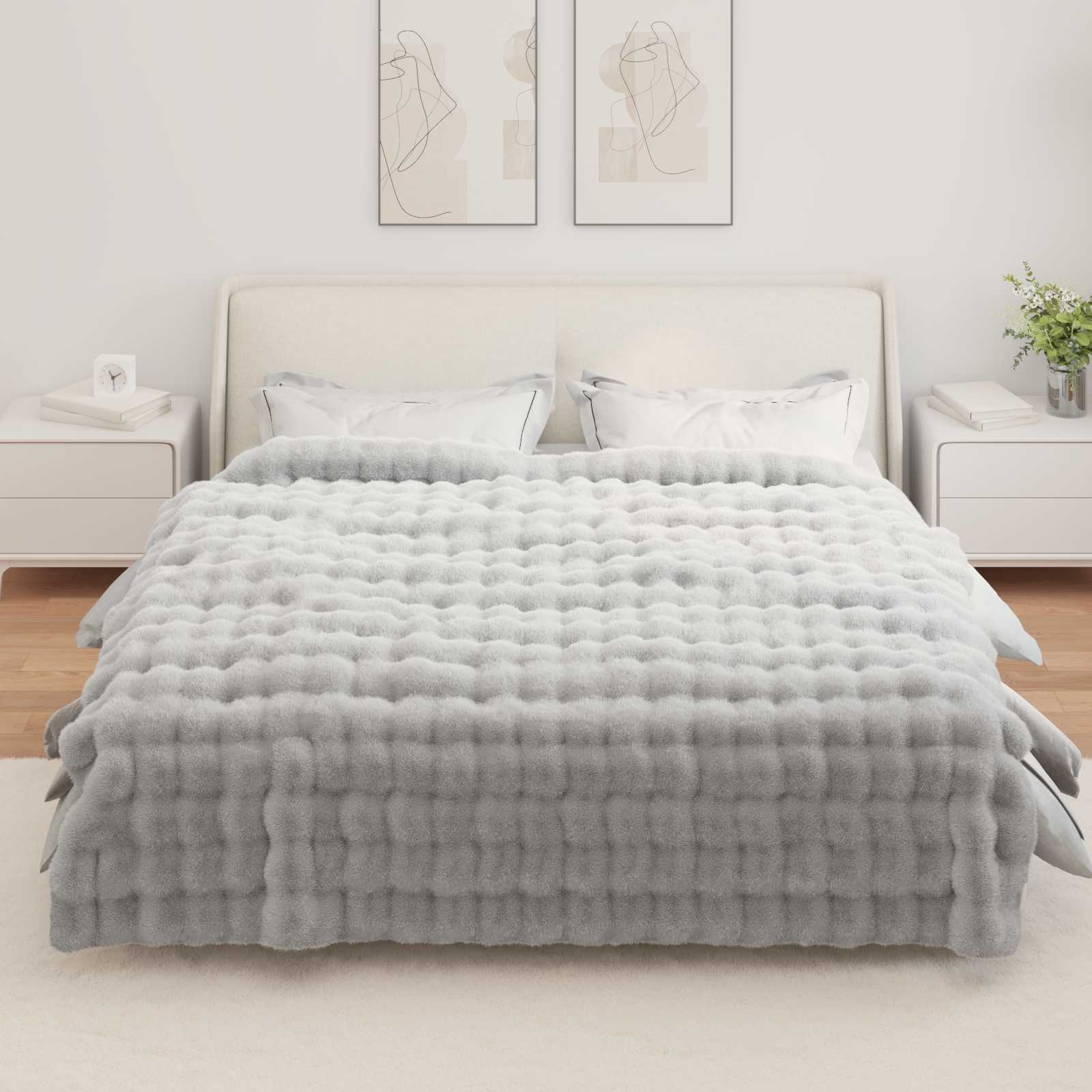 Rutschfeste Decke aus Kunstkaninchenfell Olite Beige Polyester