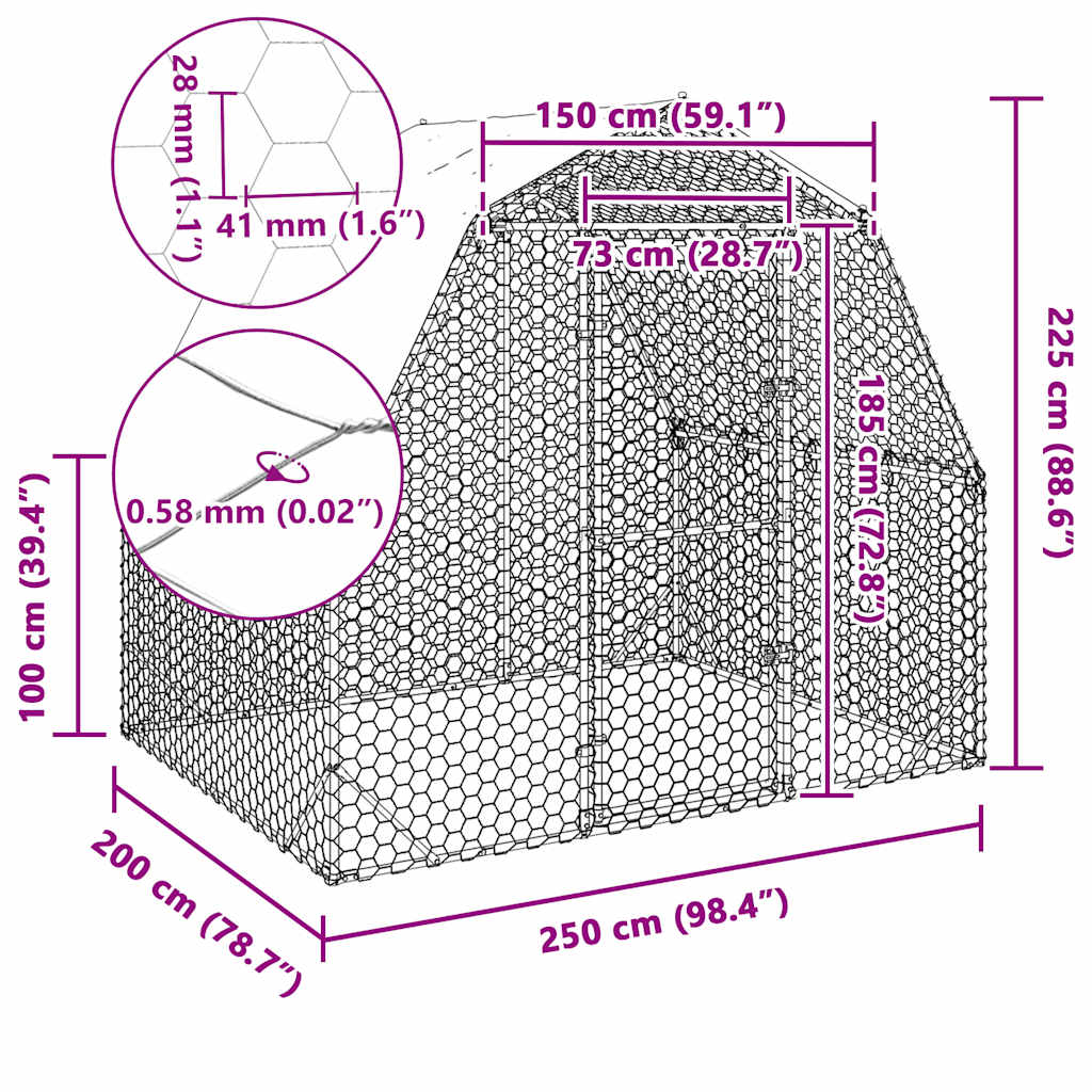 Hühnerstall 2,5x4x2,25 m Verzinkter Stahl