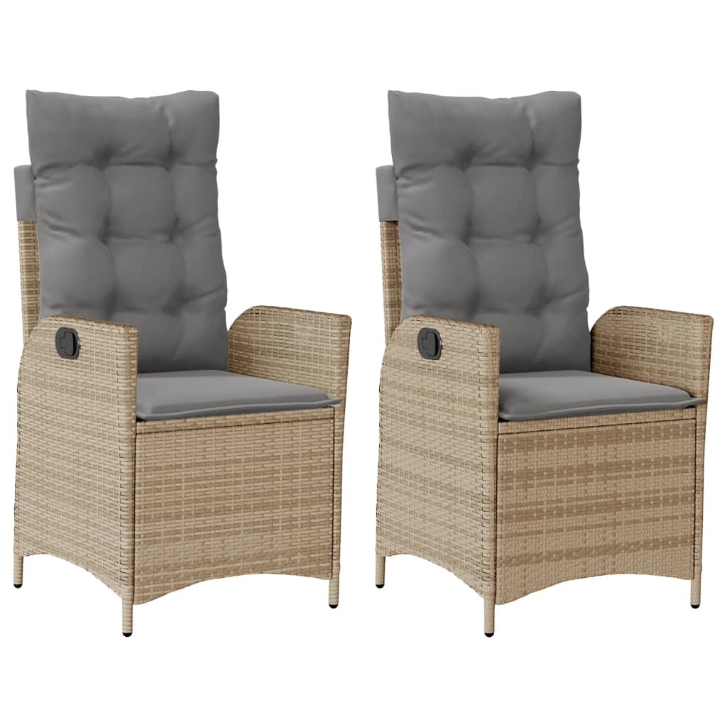 Gartensessel Verstellbar mit Kissen Schwarz Poly Rattan